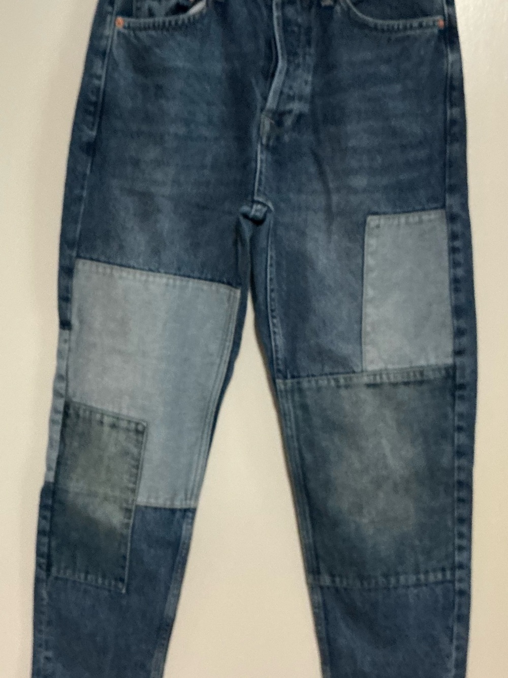 Topman Patchwork Dark and Light Blue Jeans
